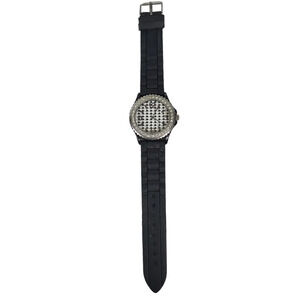 Geneva Women's Crystal Watch Round Black White Dial Black Silicone Band